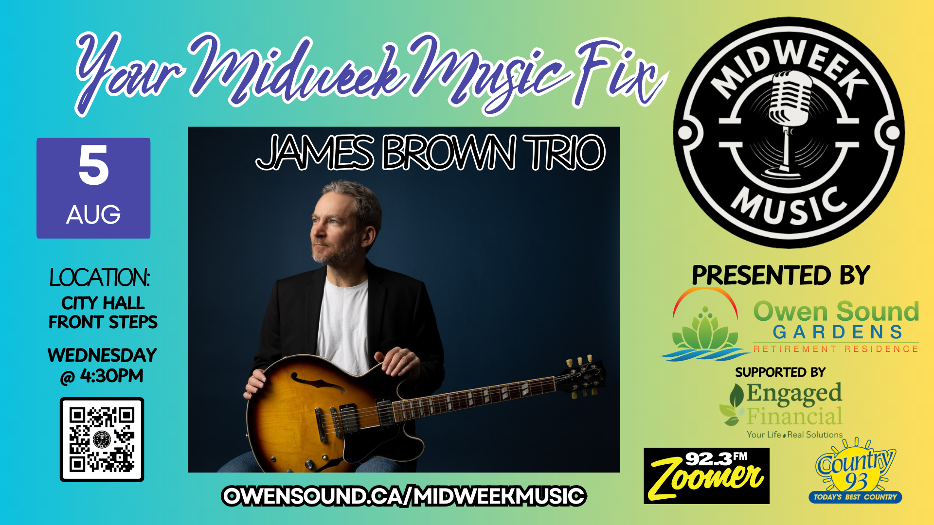 Event image Mid Week Music hosts the James Brown Trio at City Hall (Front Plaza)
